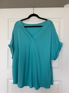 SHEIN Turquoise V-Neck Dolman Sleeve Tunic
